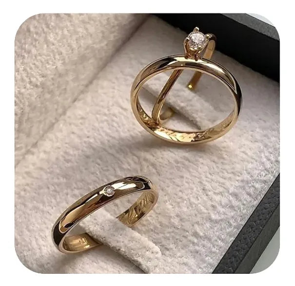 Par de Alianças boleada c/ cristal 4mm+Solitario💍