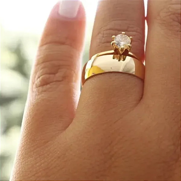 Par de Alianças boleada 7mm+Solitario💍