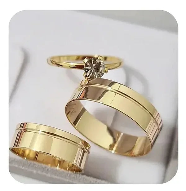 Par de Alianças 8mm Reta C\ Friso lateral + aparador 💍