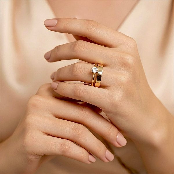 Par de Alianças Reta 4mm+Solitario de brinde💍