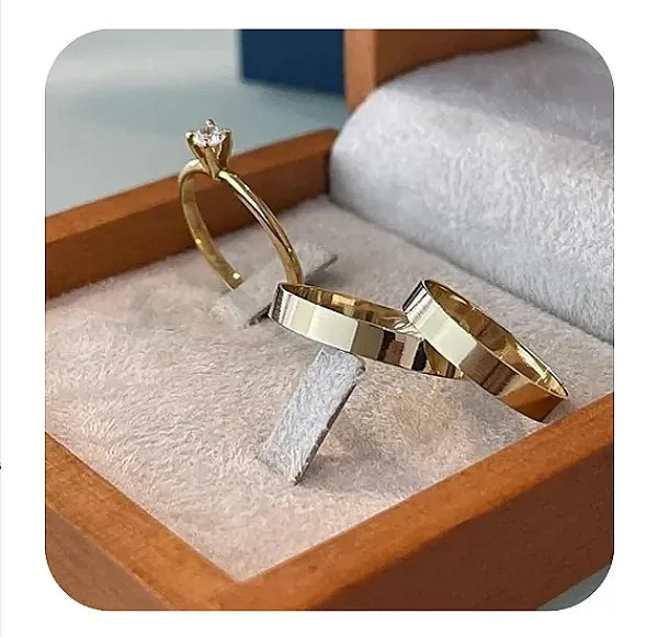 Par de Alianças Reta 4mm+Solitario de brinde💍