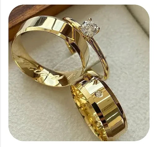 Par de Alianças chanfrada 8mm c\ cristal +Solitario de brinde💍