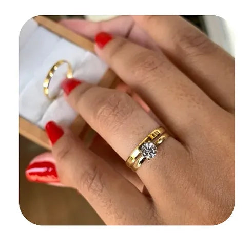 Par de Alianças chanfrada 2mm+ Solitario de brinde💍