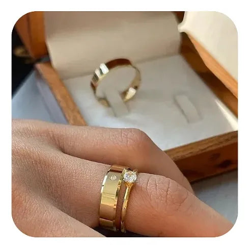 Par de Alianças chanfrada 6mm c\Cristal +Solitario de brinde💍