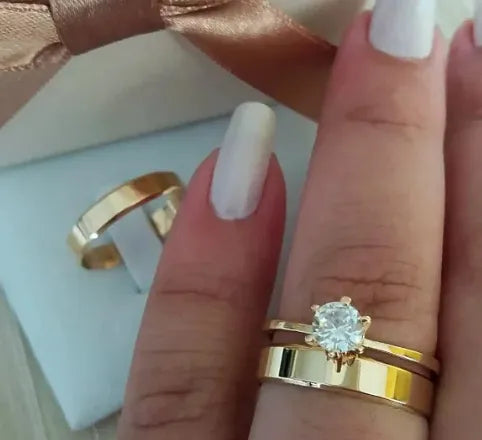 Par de Alianças chanfrada 6mm+Solitario 💍