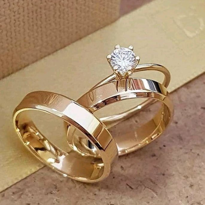 Par de Alianças chanfrada 6mm+Solitario 💍