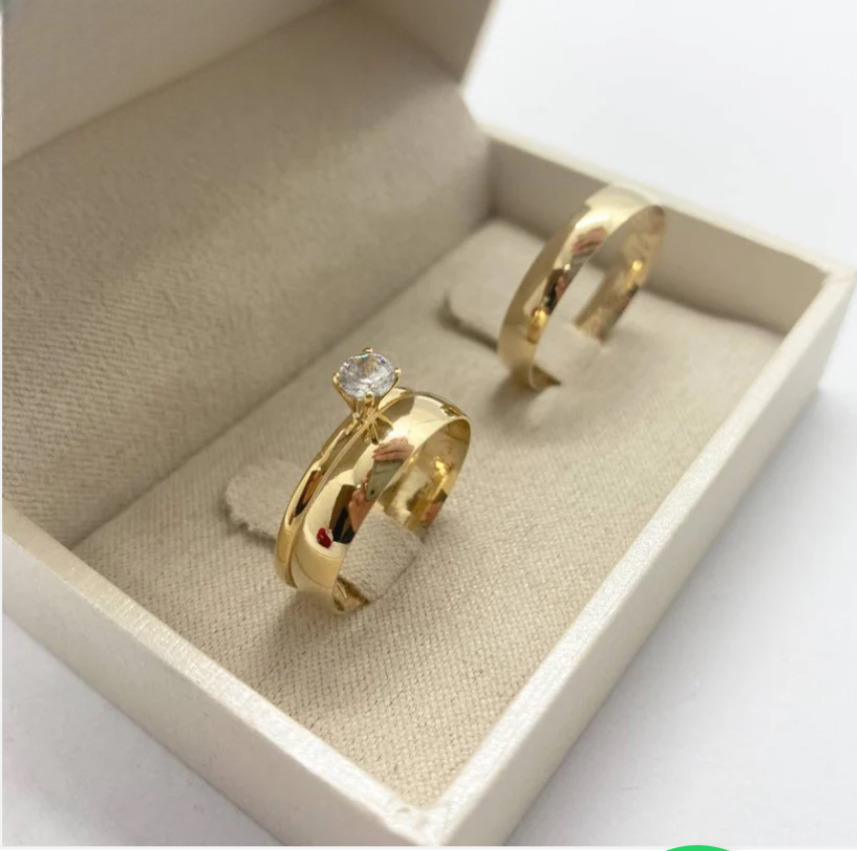 Par de Alianças boleada  4mm+Solitario💍