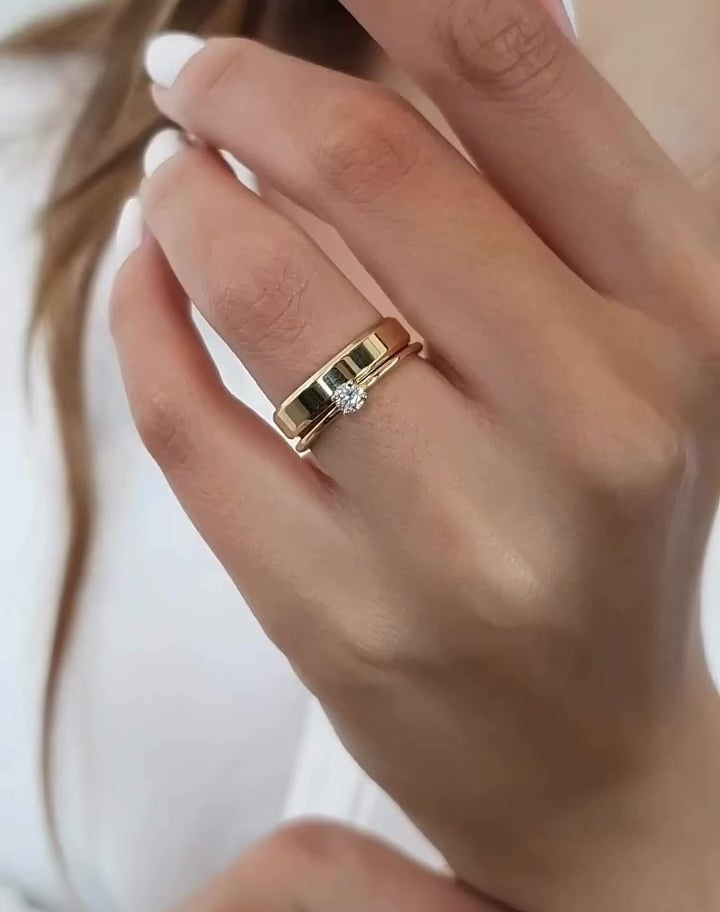 Par de Alianças chanfrada 6mm+Solitario 💍