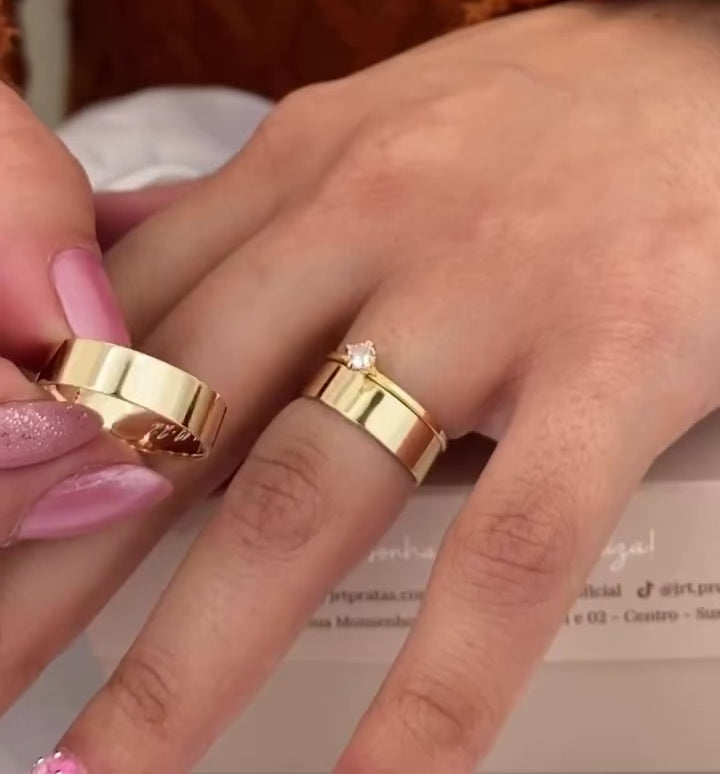 Par de Alianças Reta 8mm+Solitario de brinde💍